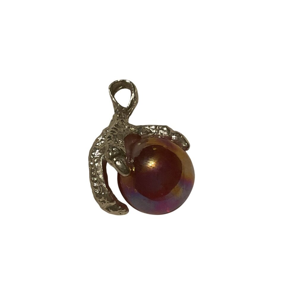 Silver Dragon Claw & Iridescent Orb Pendant Necklace Jewelry Fantasy